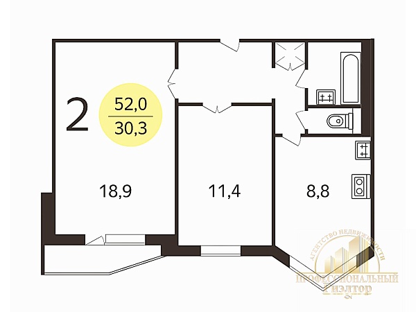 Снять 2-к квартиру, 51 кв.м.